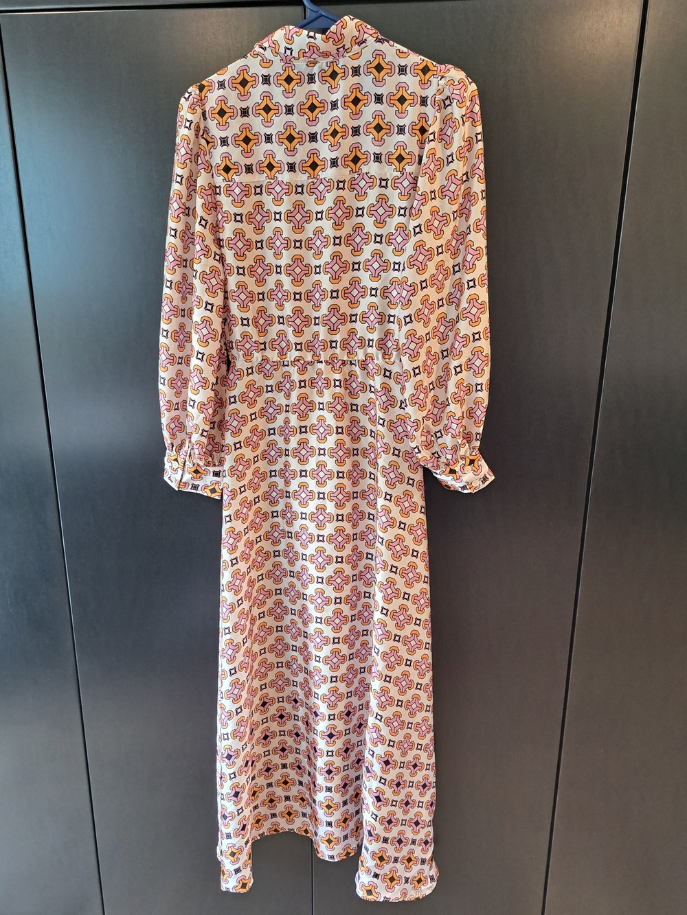 Maje Cream Midi Shirt Dress with Pink, Orange & Blue Geometric Print - Picture 2 of 6
